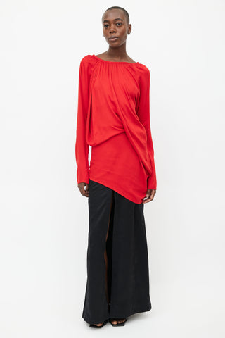 Ann Demeulemeester Red Gathered Long Sleeve Top