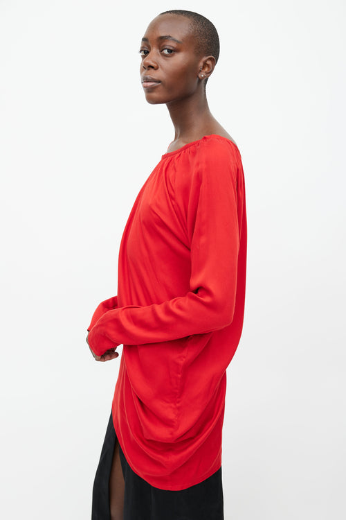 Ann Demeulemeester Red Gathered Long Sleeve Top