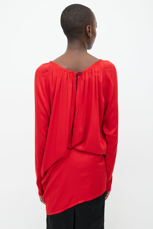 Ann Demeulemeester Red Gathered Long Sleeve Top