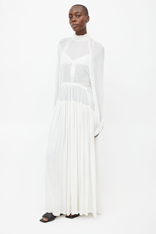 Ann Demeulemeester White Belted Long Sleeve Dress