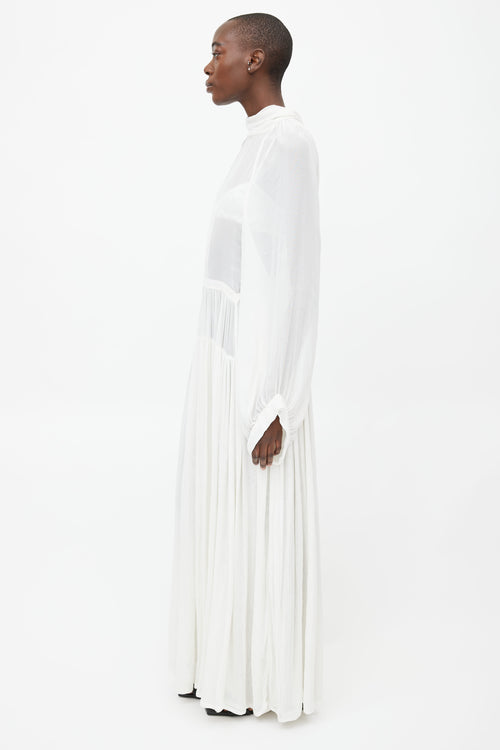 Ann Demeulemeester White Belted Long Sleeve Dress