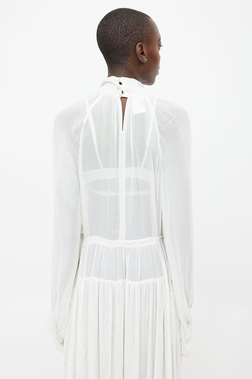 Ann Demeulemeester White Belted Long Sleeve Dress