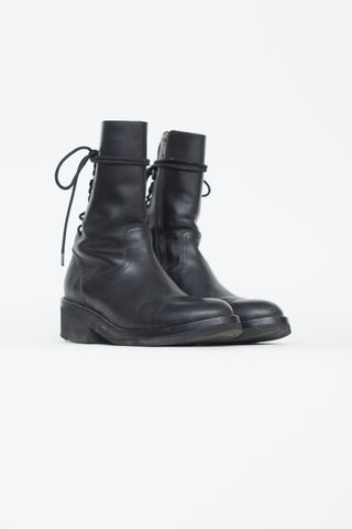 Ann Demeulemeester Black Leather Back Lace-Up Boot