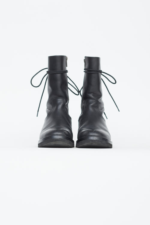 Ann Demeulemeester Black Leather Back Lace-Up Boot