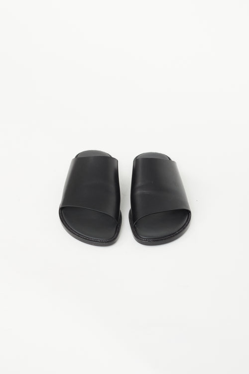 Ann Demeulemeester Black Leather Wide Strap Slide