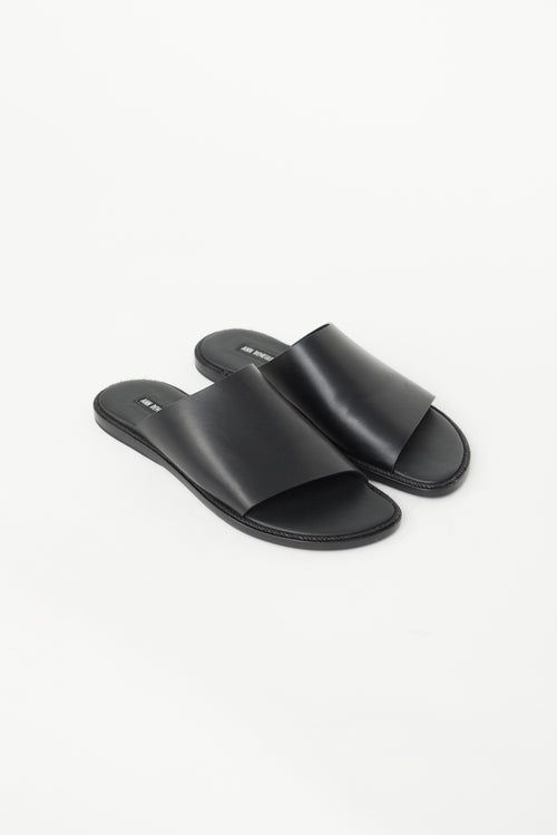 Ann Demeulemeester Black Leather Wide Strap Slide