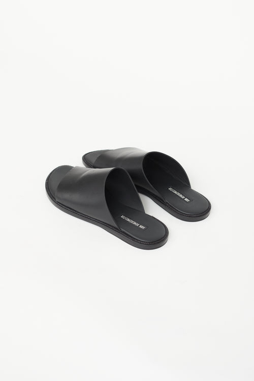 Ann Demeulemeester Black Leather Wide Strap Slide