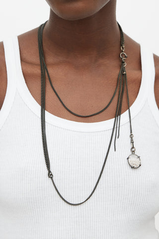 Ann Demeulemeester Black 
Pearl Bead Chain Layered Necklace