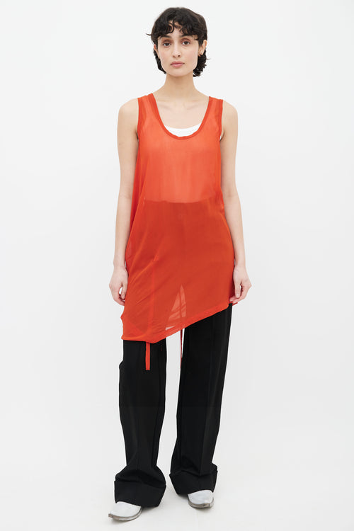 Ann Demeulemeester Orange Sheer Asymmetrical Sleeveless Tunic