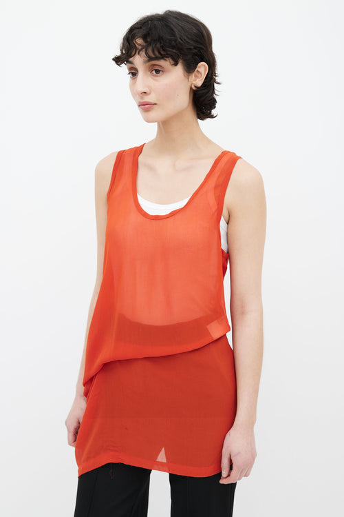 Ann Demeulemeester Orange Sheer Asymmetrical Sleeveless Tunic