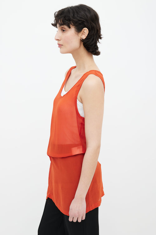 Ann Demeulemeester Orange Sheer Asymmetrical Sleeveless Tunic