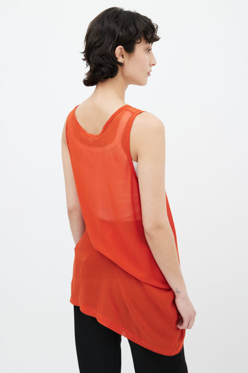 Ann Demeulemeester Orange Sheer Asymmetrical Sleeveless Tunic