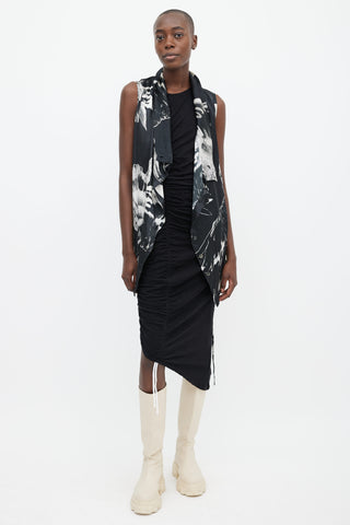 Ann Demeulemeester Spring 2010 Black 
White Print Silk Asymmetrical Top