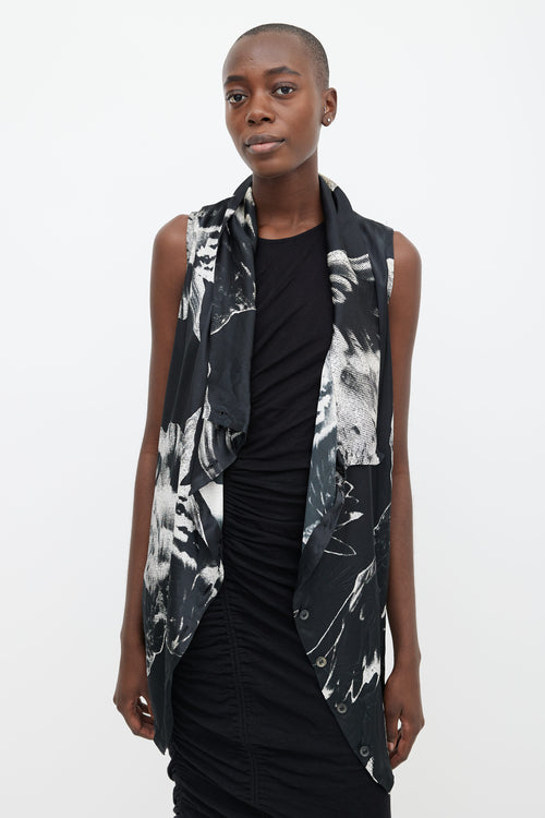 Ann Demeulemeester Spring 2010 Black 
White Print Silk Asymmetrical Top