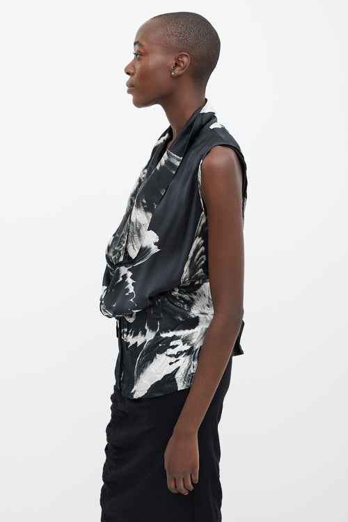 Ann Demeulemeester Spring 2010 Black 
White Print Silk Asymmetrical Top