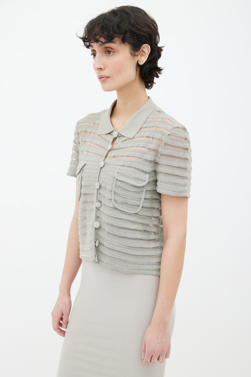 Armani Greige Semi Sheer Striped Knit Shirt