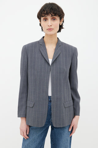 Armani Grey Wool White Pinstripe Blazer