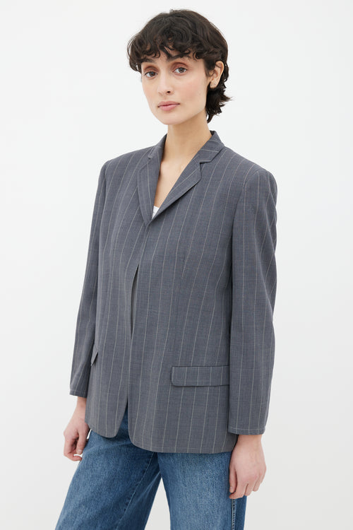 Armani Grey Wool White Pinstripe Blazer