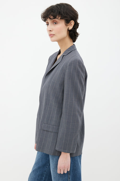 Armani Grey Wool White Pinstripe Blazer