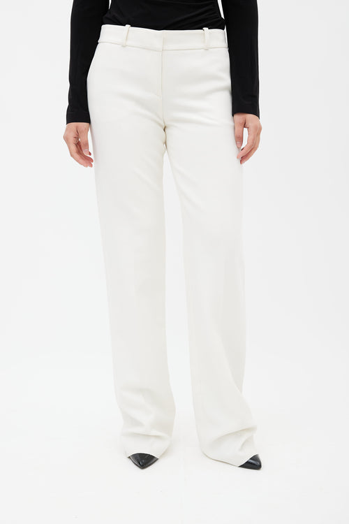 Armani White Wool Straight Leg Trouser