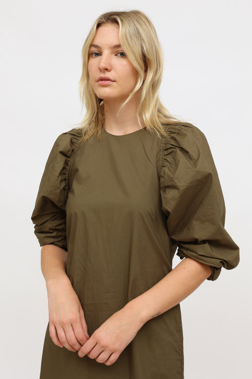 Birgitte Herskind Green Cotton Puff Sleeve Dress