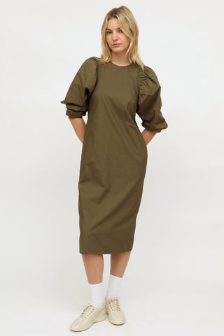 Birgitte Herskind Green Cotton Puff Sleeve Dress