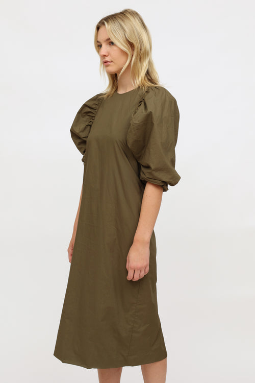 Birgitte Herskind Green Cotton Puff Sleeve Dress