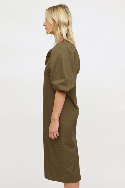 Birgitte Herskind Green Cotton Puff Sleeve Dress