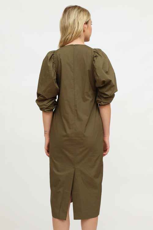 Birgitte Herskind Green Cotton Puff Sleeve Dress