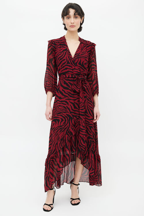 Ba&sh Red 
Black Printed Pattern Wrap Dress