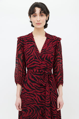 Ba&sh Red 
Black Printed Pattern Wrap Dress