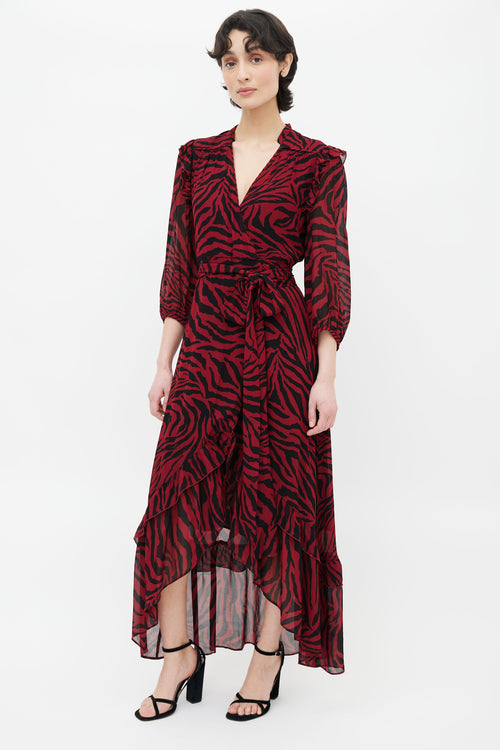 Ba&sh Red 
Black Printed Pattern Wrap Dress