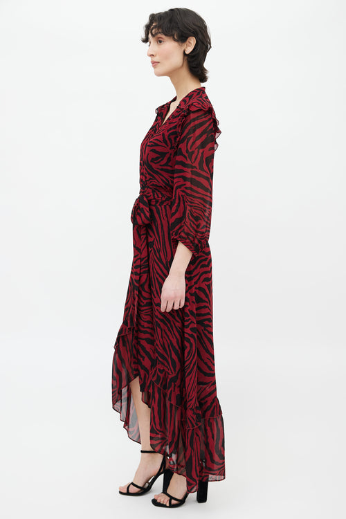 Ba&sh Red 
Black Printed Pattern Wrap Dress