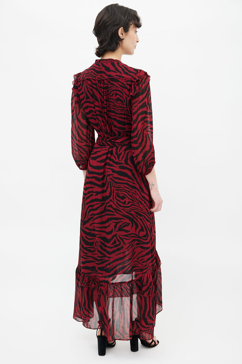 Ba&sh Red 
Black Printed Pattern Wrap Dress