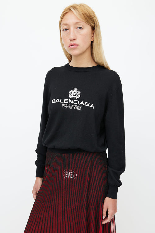 Balenciaga Black 
Silver Embroidered Logo Sweater