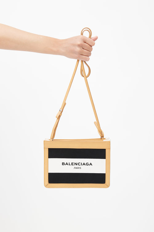 Balenciaga Black 
White Stripe Pochette Shoulder Bag