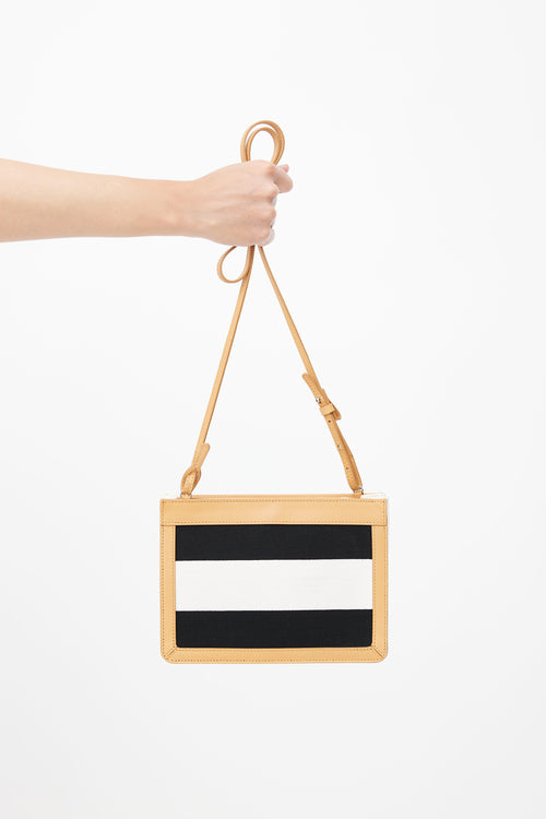 Balenciaga Black 
White Stripe Pochette Shoulder Bag