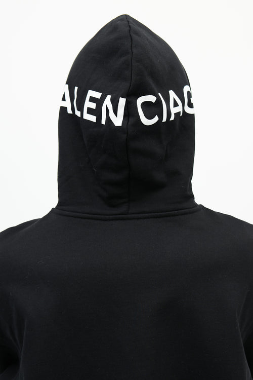 Balenciaga Black Cotton Logo Hoodie