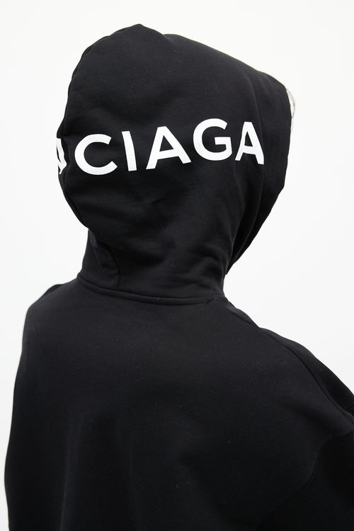 Balenciaga Black Cotton Logo Hoodie