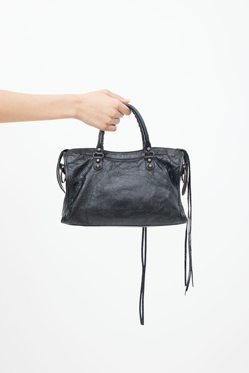 Balenciaga Black Crinkled Leather City Shoulder Bag