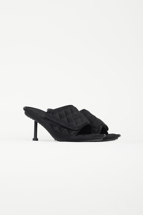 Balenciaga Black Satin Quilted Heeled Mule