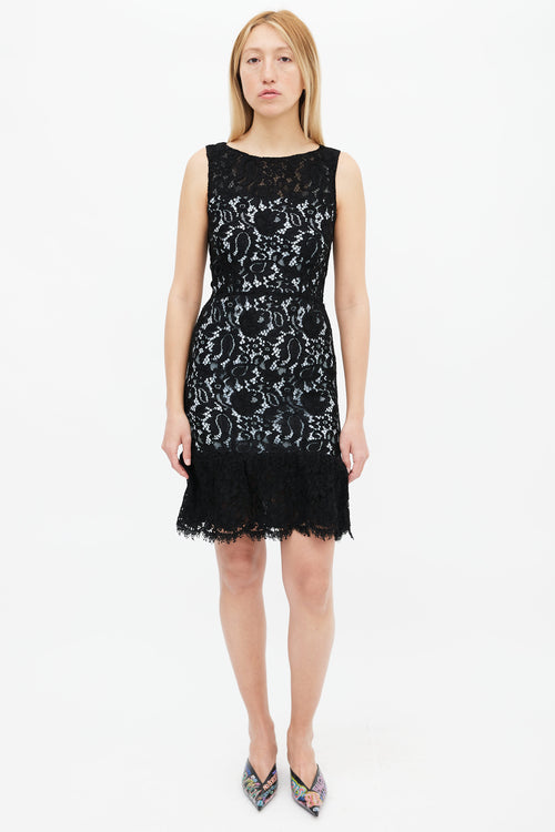 Balenciaga Black 
Blue Lace Sleeveless Dress