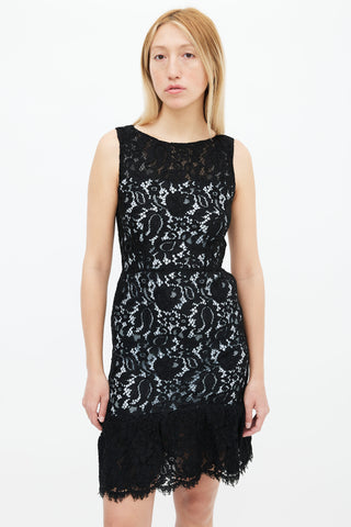 Balenciaga Black 
Blue Lace Sleeveless Dress