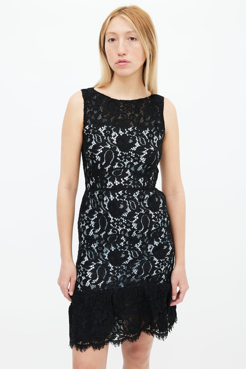 Balenciaga Black 
Blue Lace Sleeveless Dress