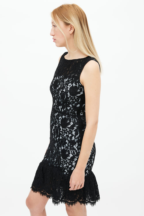 Balenciaga Black 
Blue Lace Sleeveless Dress