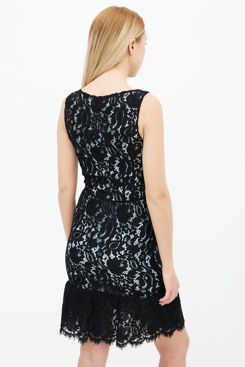 Balenciaga Black 
Blue Lace Sleeveless Dress