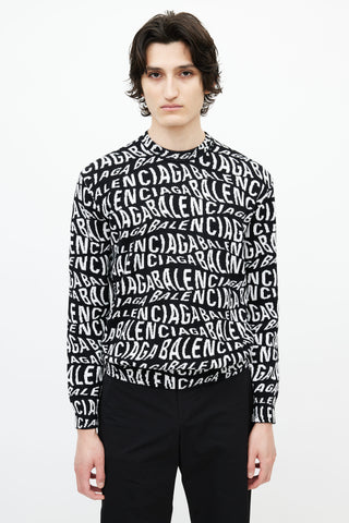 Balenciaga Black 
White Logo Intarsia Sweater