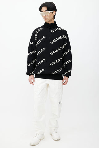 Balenciaga Black 
White Logo Intarsia Sweater