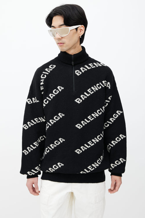 Balenciaga Black 
White Logo Intarsia Sweater