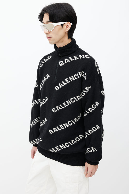 Balenciaga Black 
White Logo Intarsia Sweater